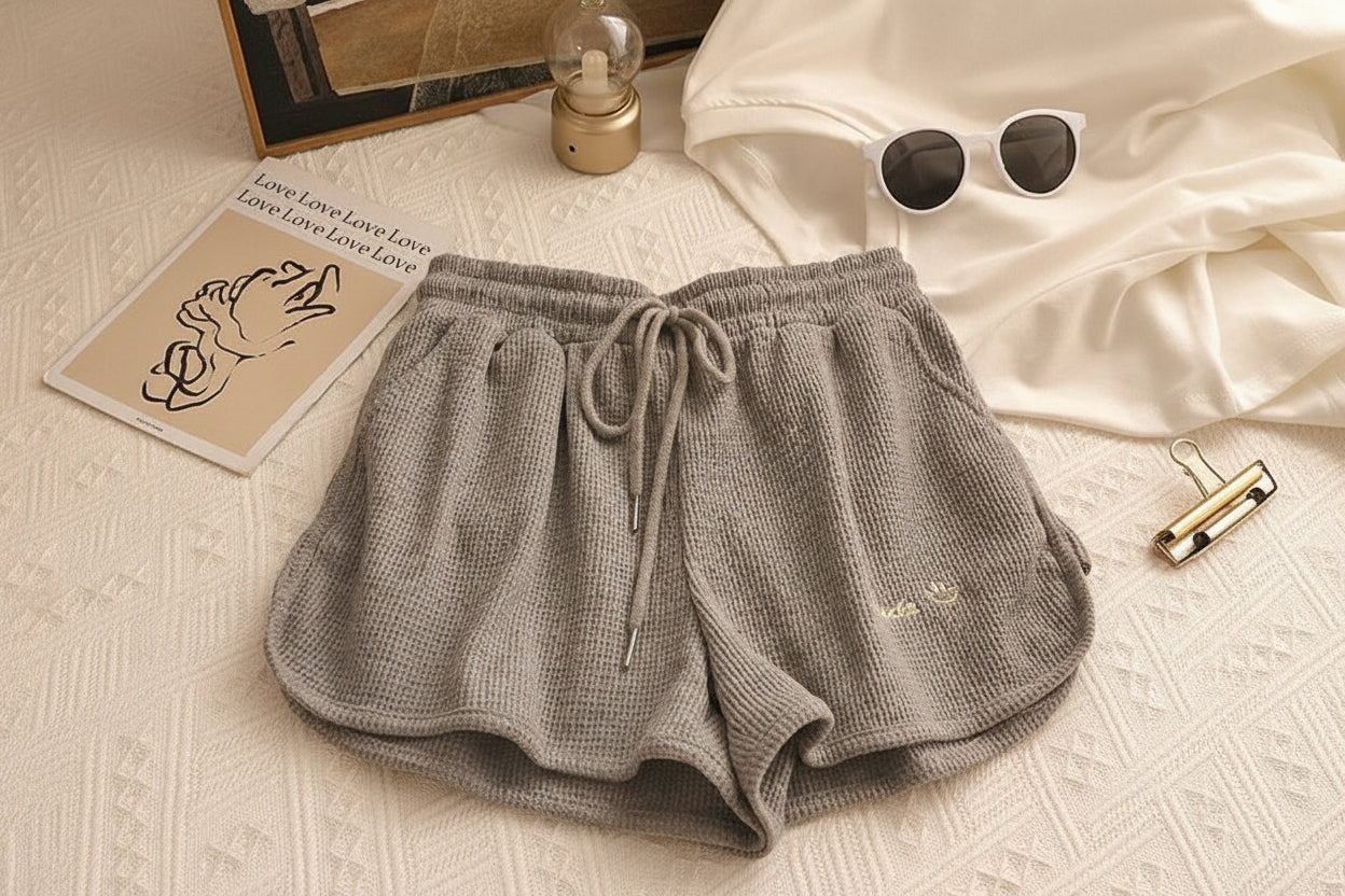 Waffle Knit High-Waist Wide-Leg Shorts — side view