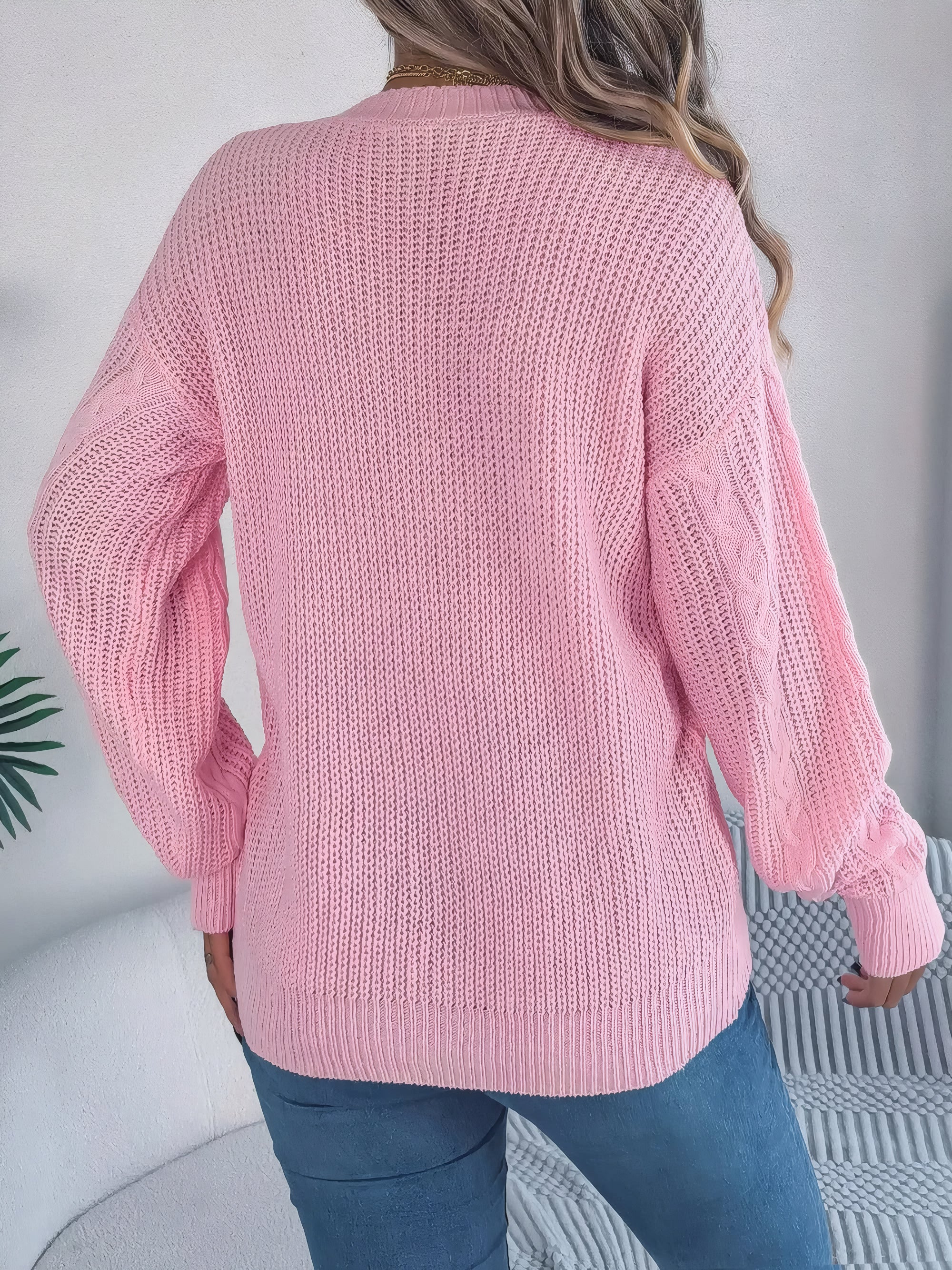 cardigan col en V maille torsadée #Color_Blush Pink
