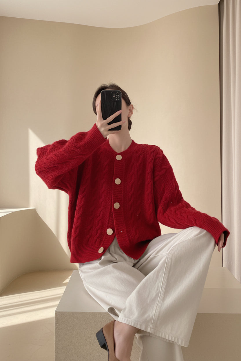 Short Cable Knit Cardigan