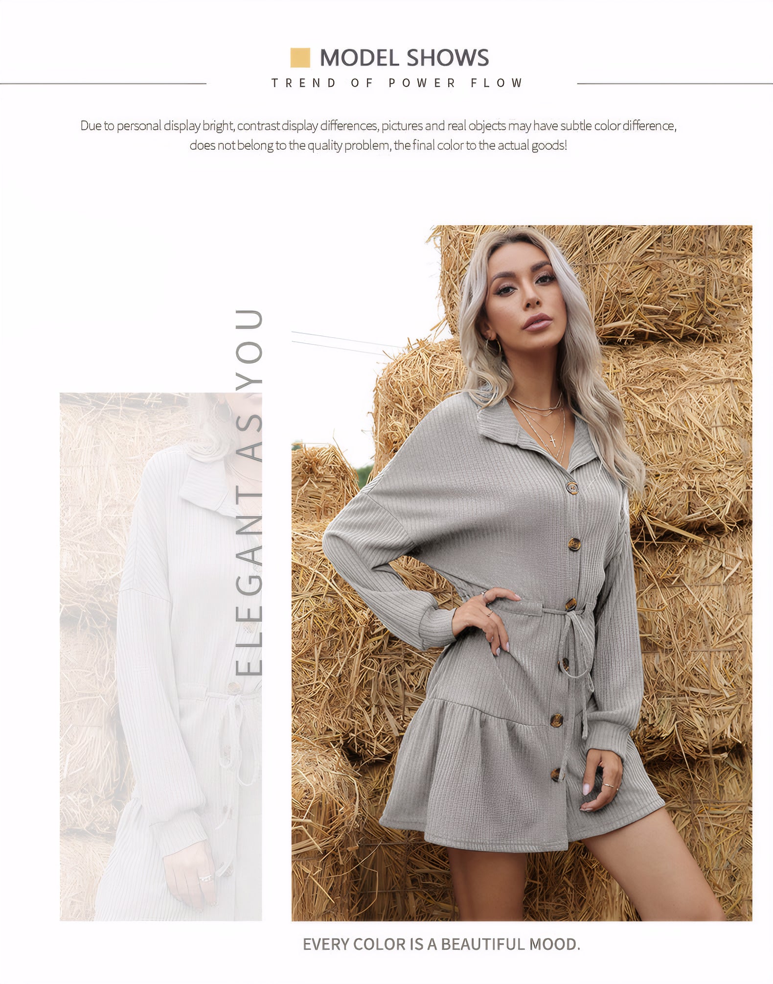 button-front A-line knit dress#Color_Gray