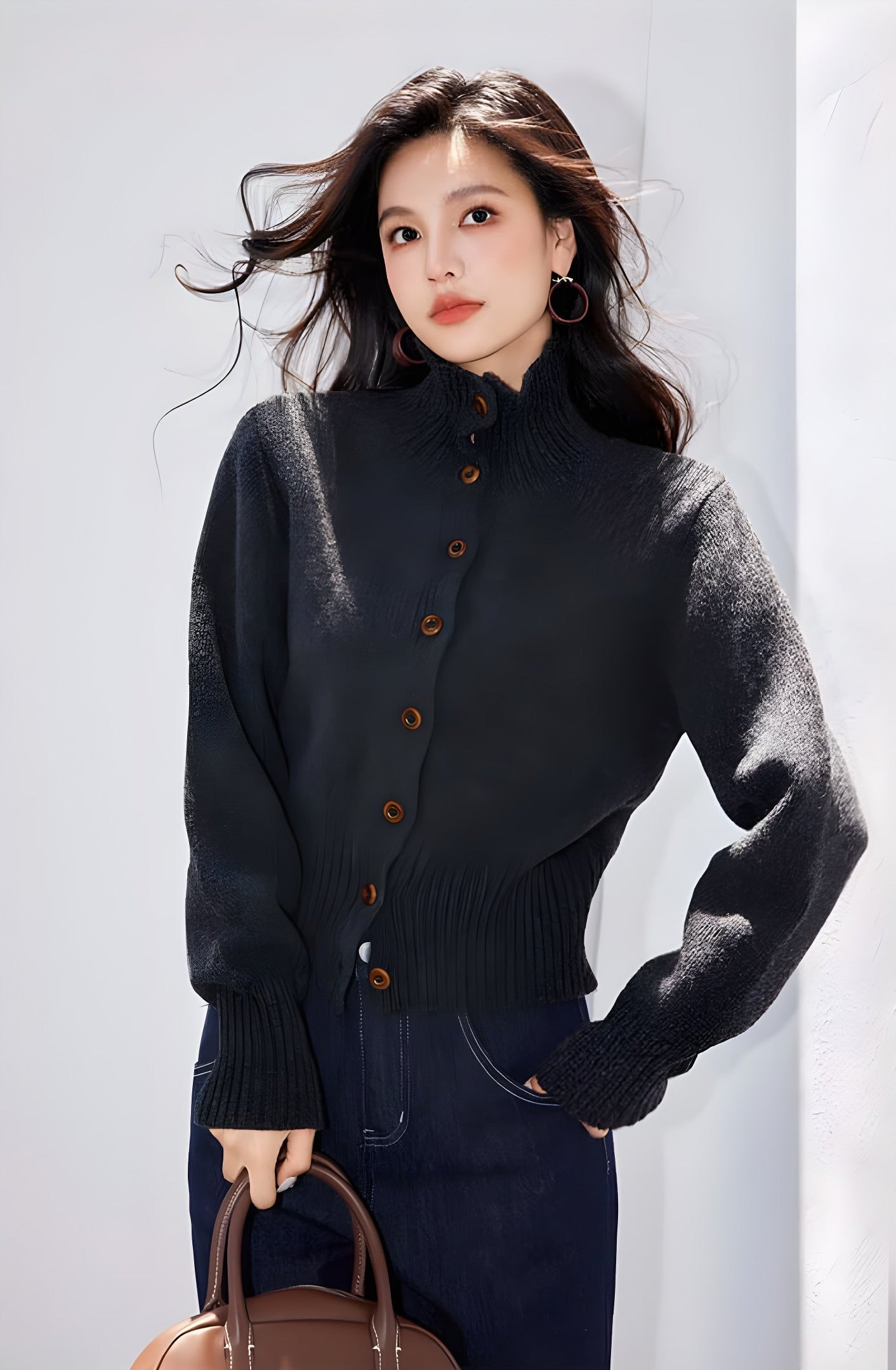 Lisette Striped Stand-Collar Knit Cardigan