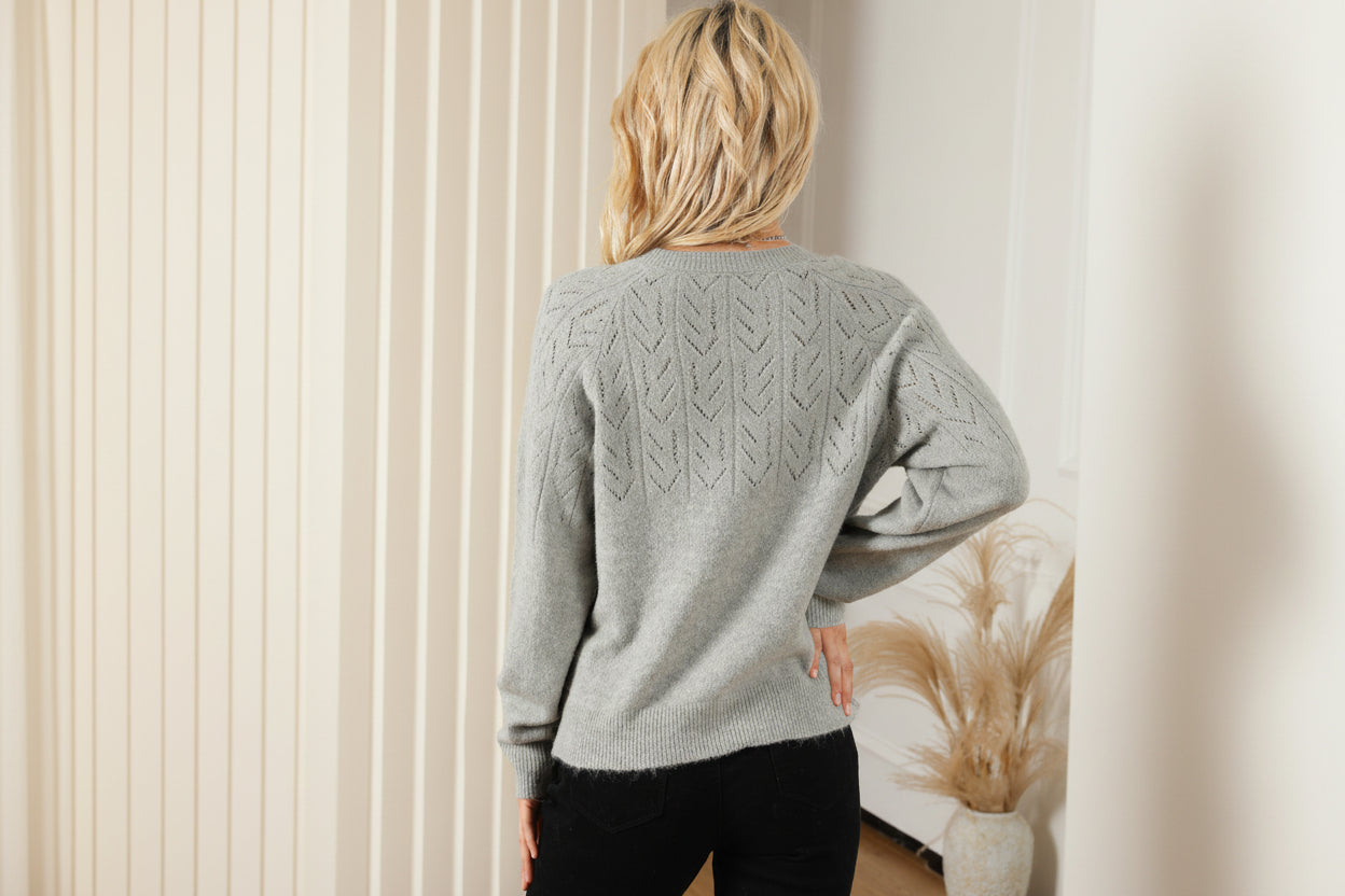 Openwork Buttoned Knit Cardigan — Back View