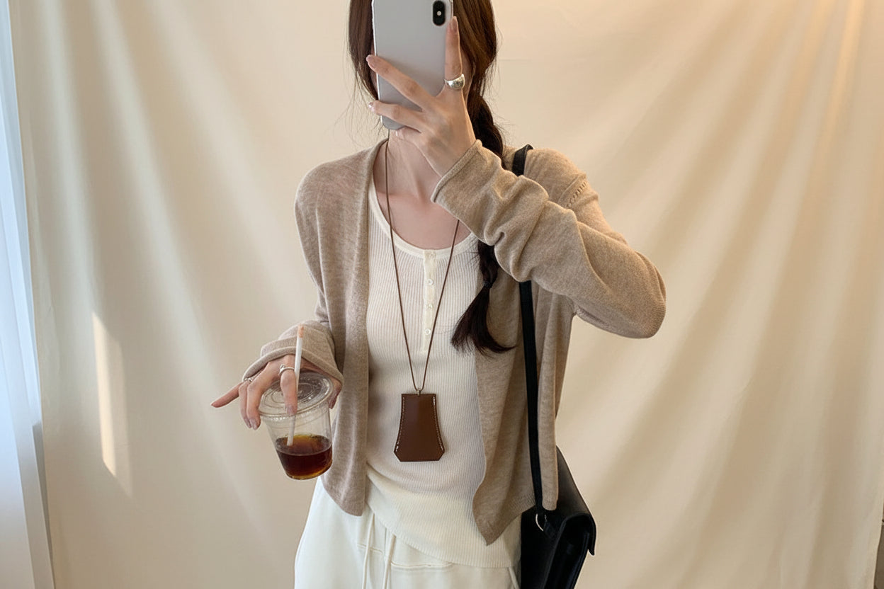 Relaxed Open-Front Knit Cardigan — Detail View 5