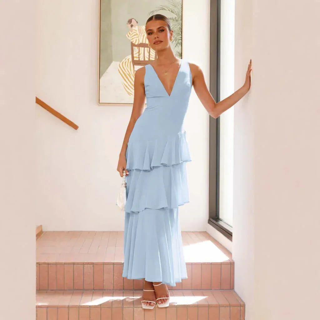 abito senza maniche con scollatura a V #Color_Blue