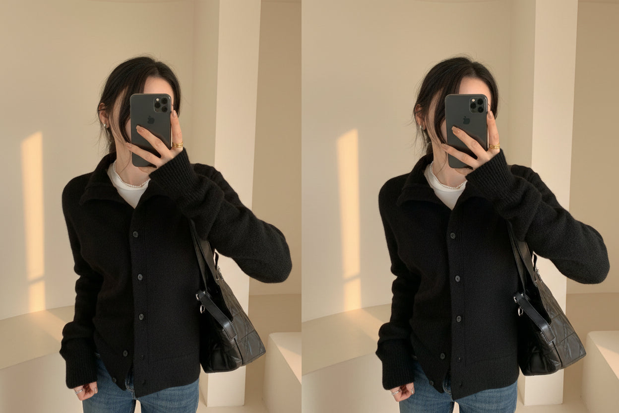 Relaxed High Neck Knit Cardigan — Detail View 3