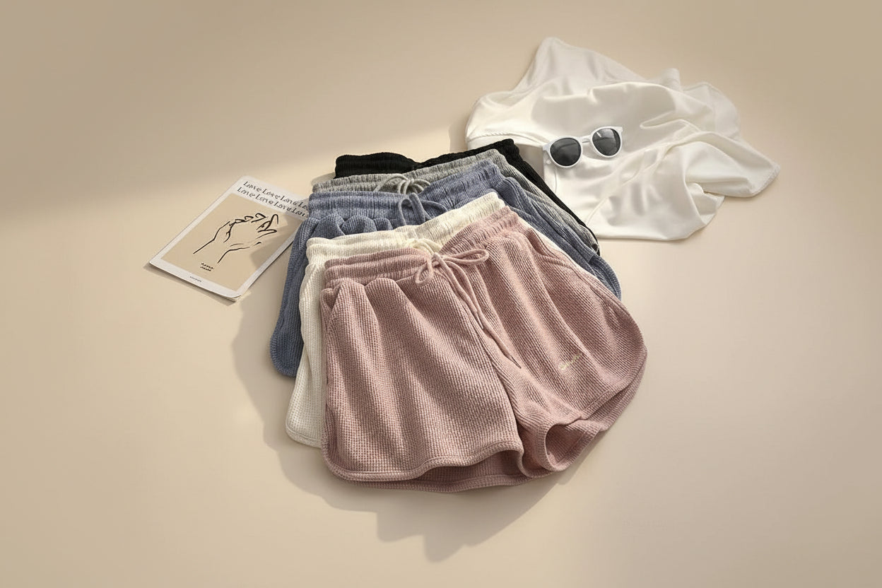 Waffle Knit High-Waist Wide-Leg Shorts