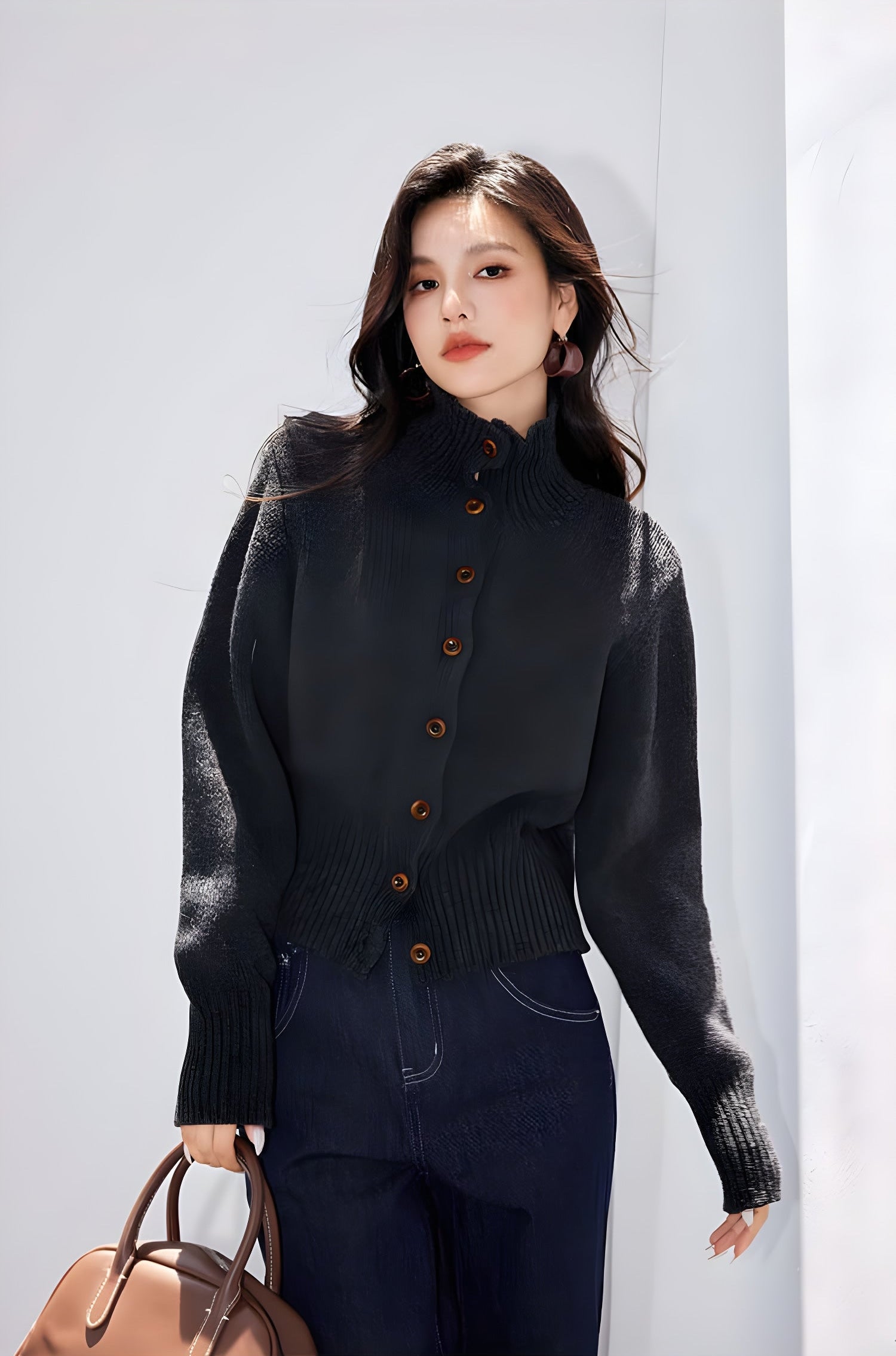 Lisette Striped Stand-Collar Knit Cardigan