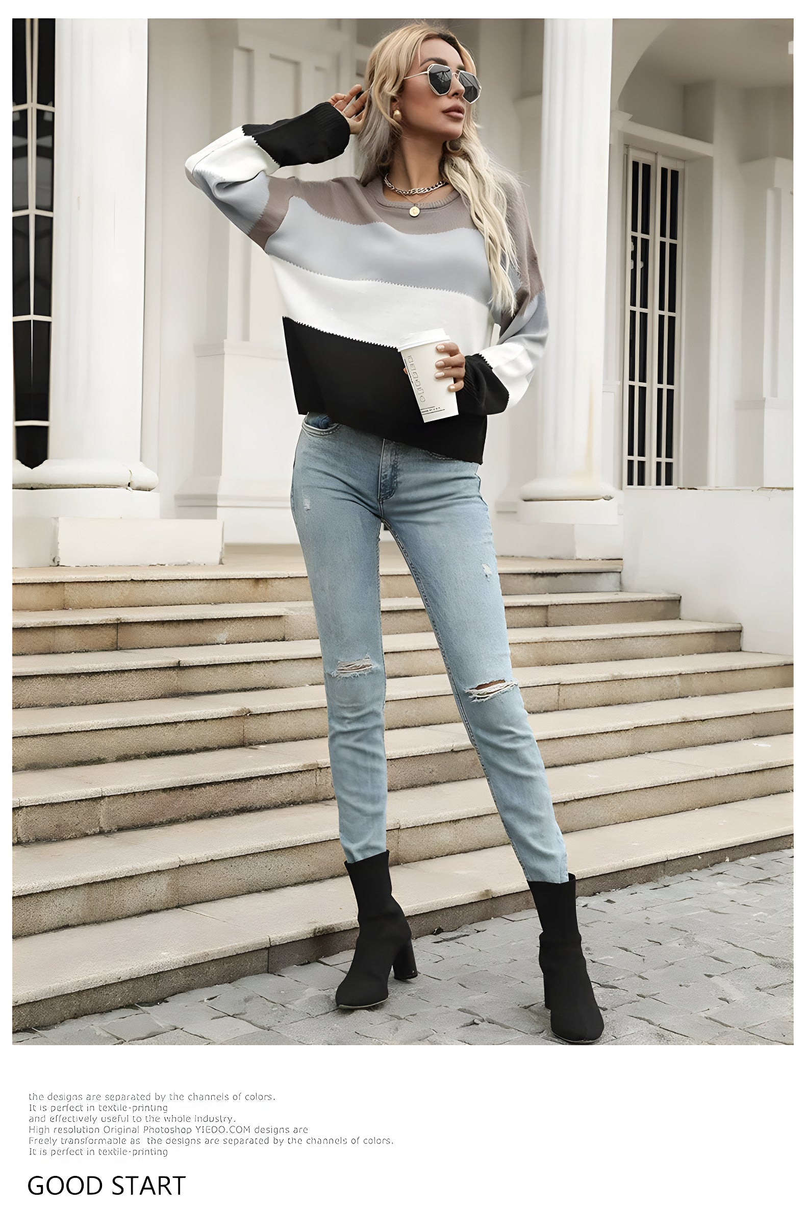 color-block knit pullover