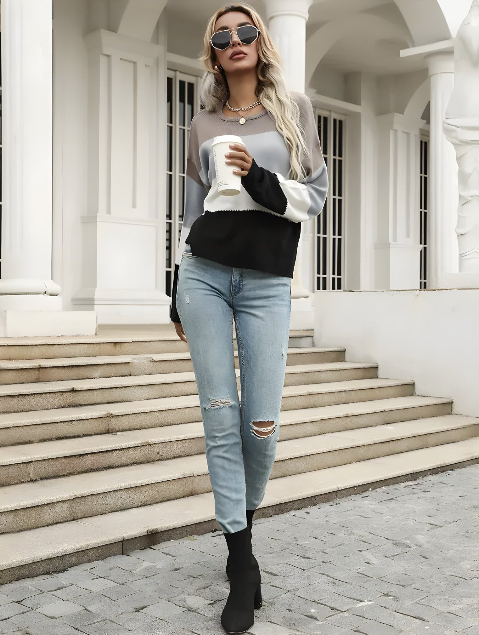 color-block knit pullover