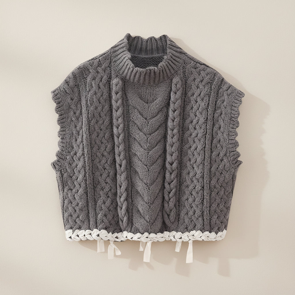 Braided High-Collar Knit Vest