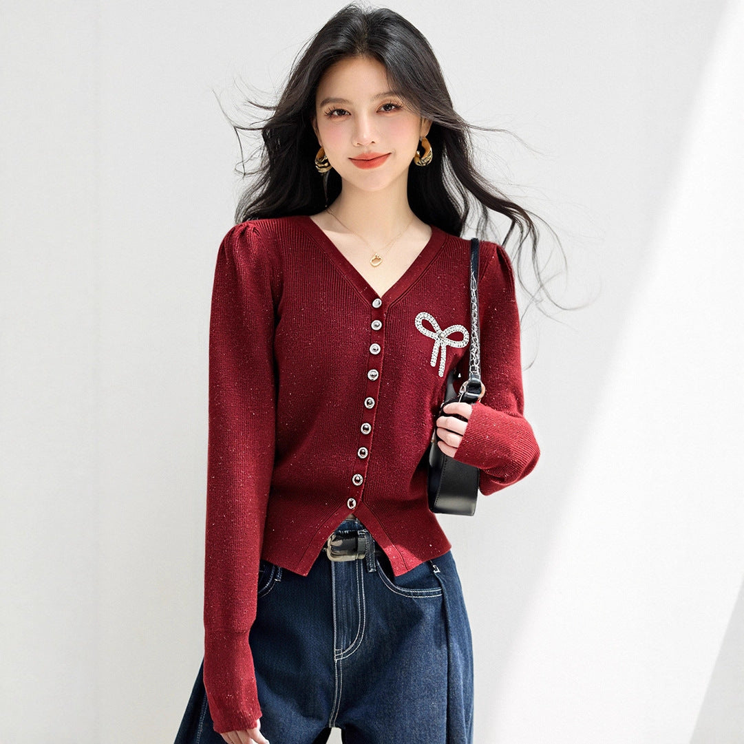 ELNOVÉ Hélène V-Ausschnitt Strickjacke