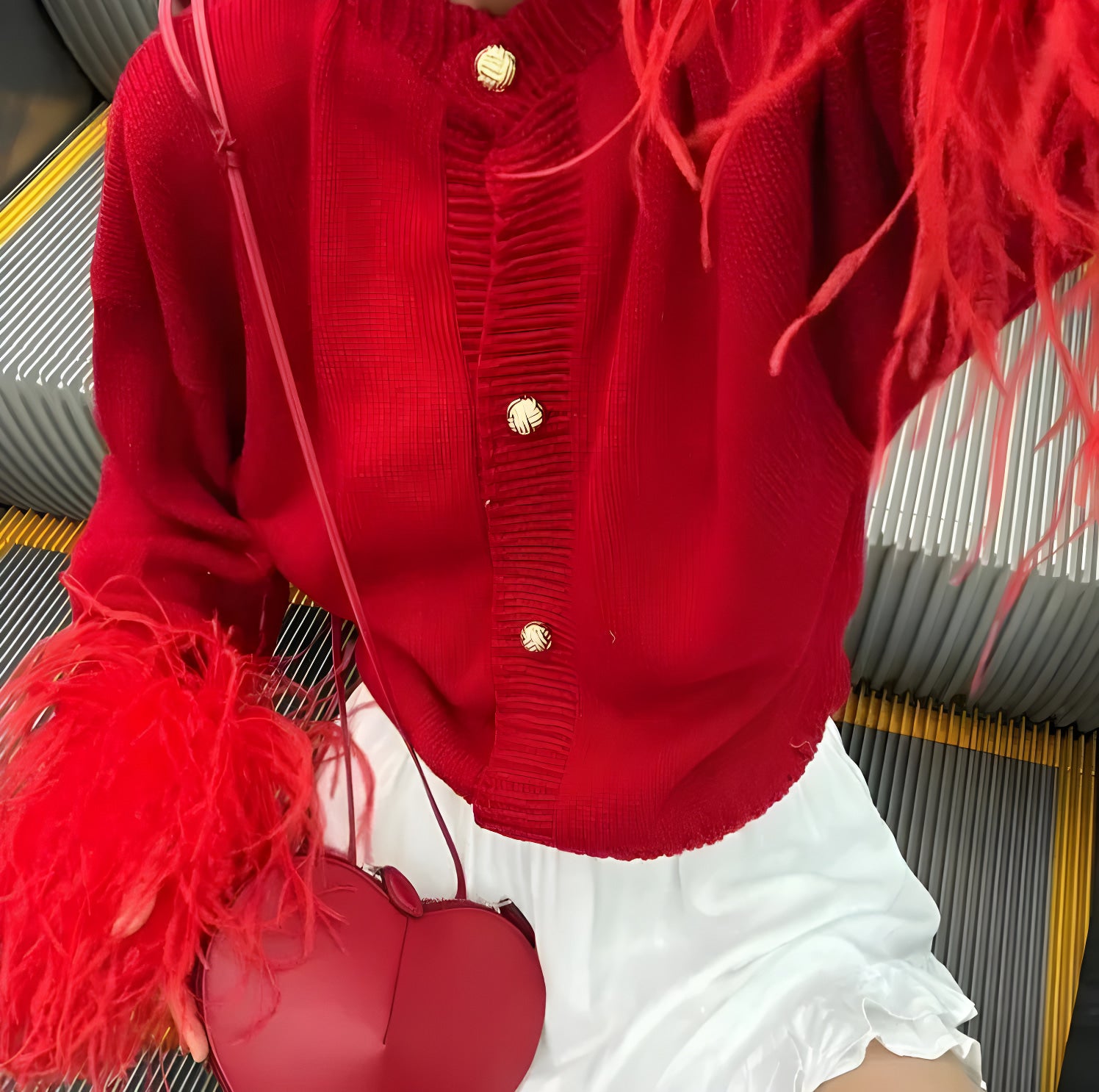 feather-trim knit cardigan