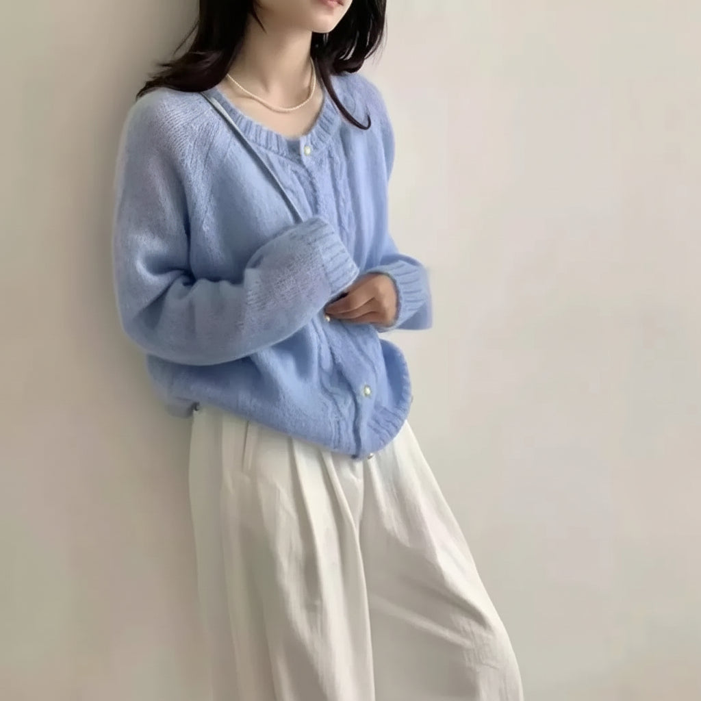 Cable Knit Round Neck Sweater — Detail View 6