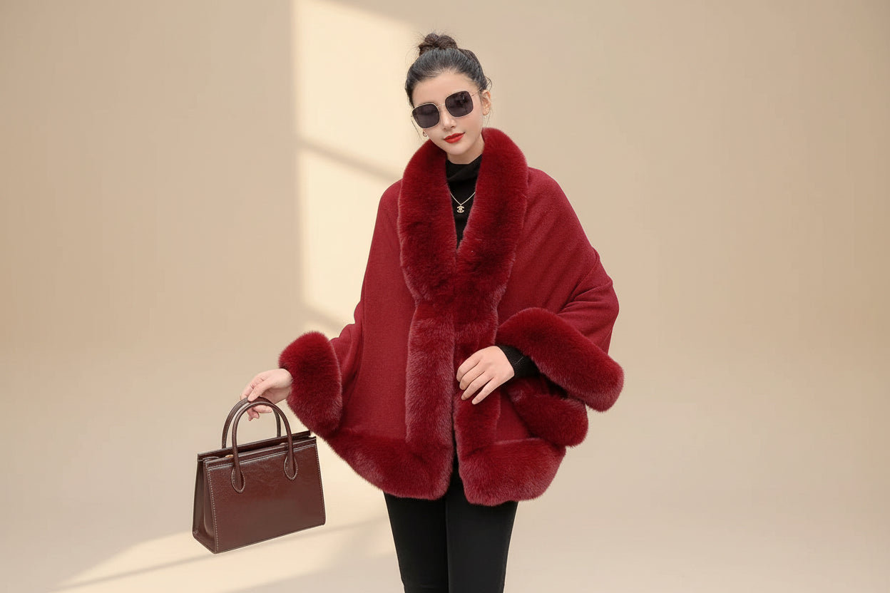 Fur Patchwork Shawl Poncho Coat — View 5