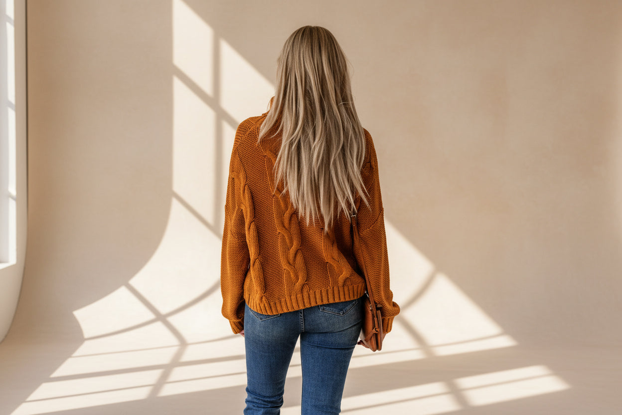 Cable-Knit Handmade Turtleneck Sweater — Detail View 2