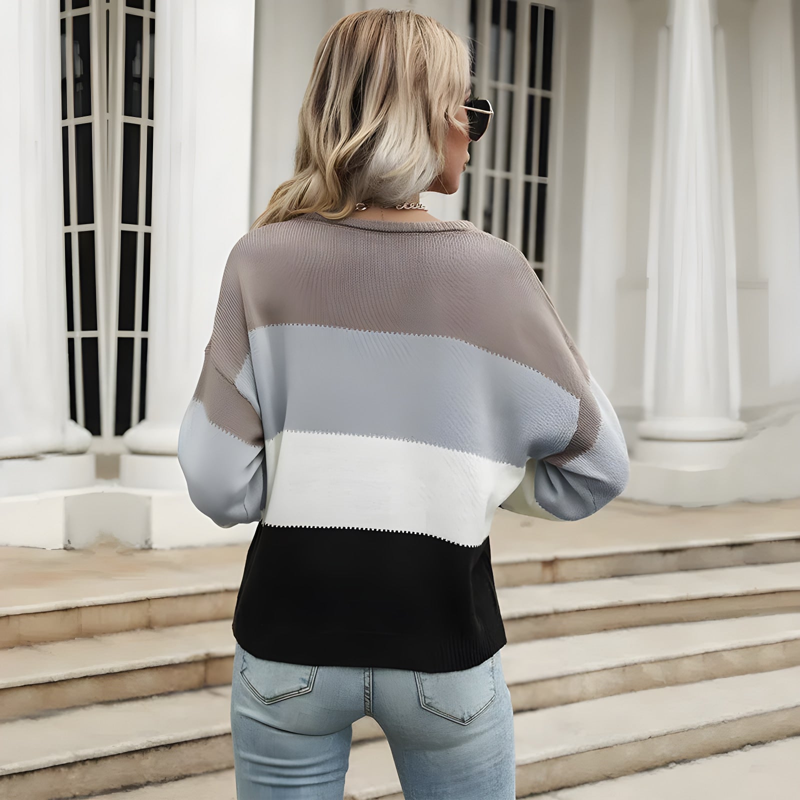 Farbblock-Strickpullover