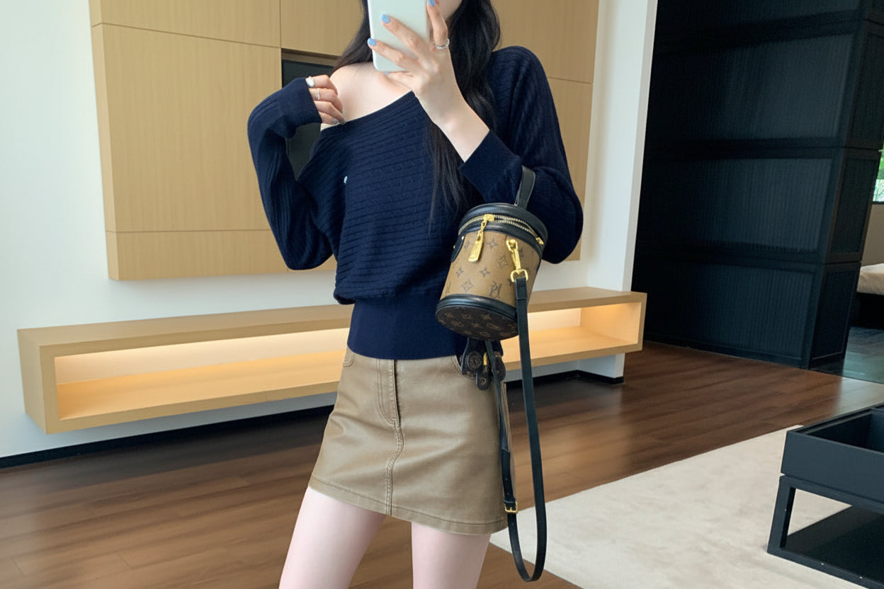 ELNOVÉ Off-Shoulder Cable Knit Sweater