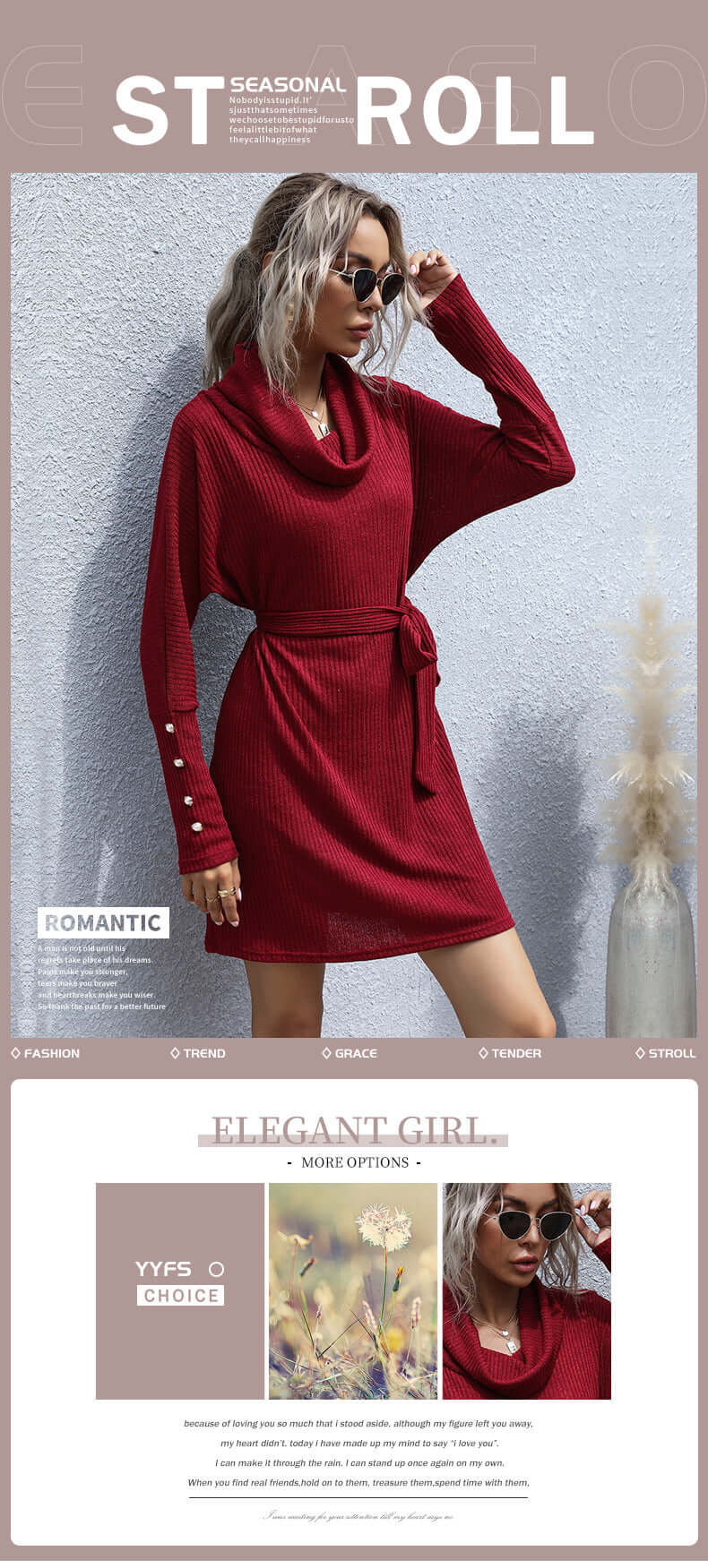 Madeleine Turtleneck Knit Midi Dress#Color_Burgundy