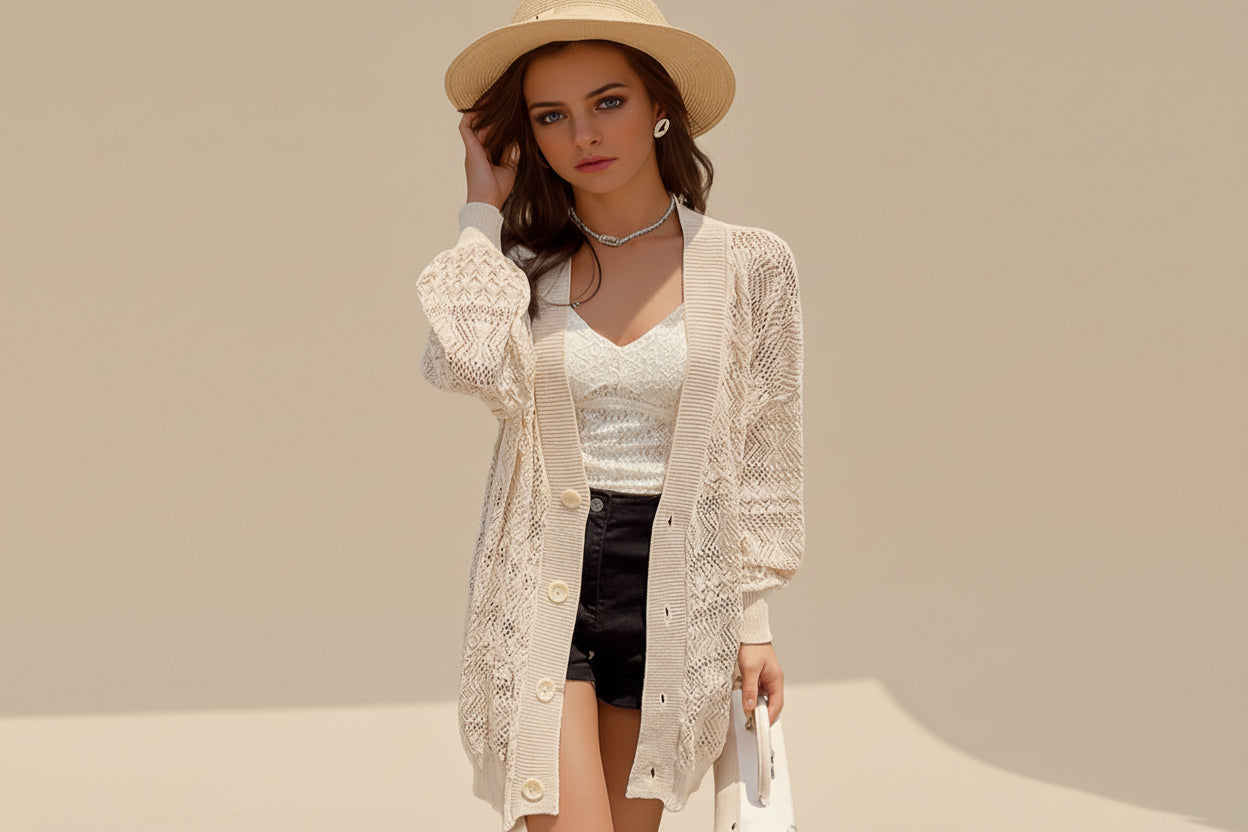 Crochet Diamond Open-Front Beach Cardigan