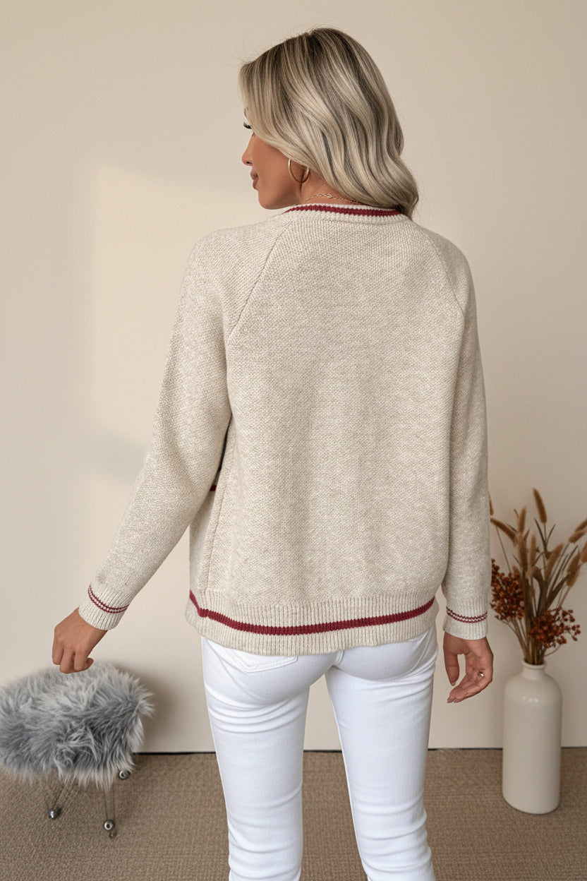 ELNOVÉ Color-Block Open Front Knit Cardigan