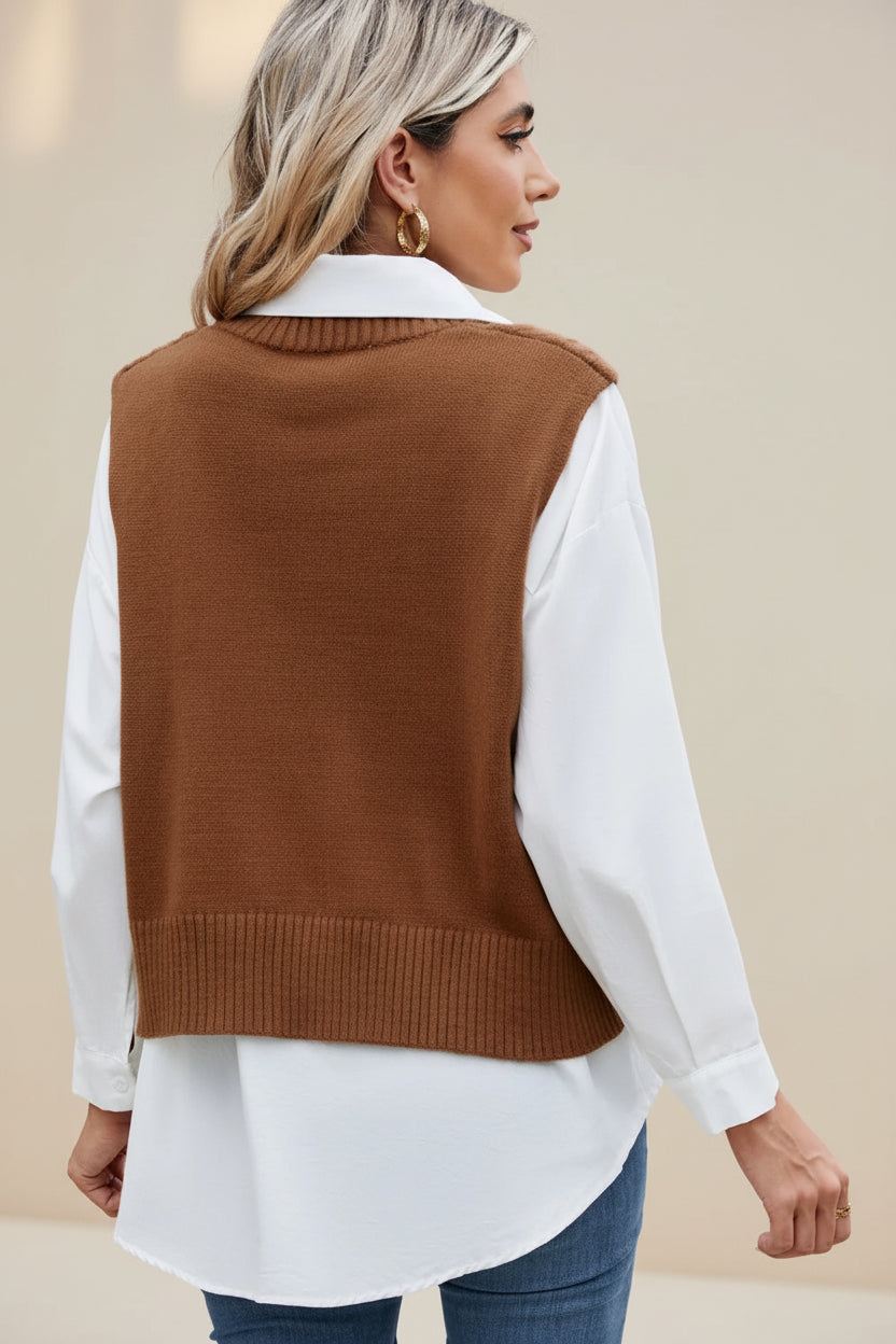 ELNOVÉ Cable-Knit V-Neck Sweater Vest