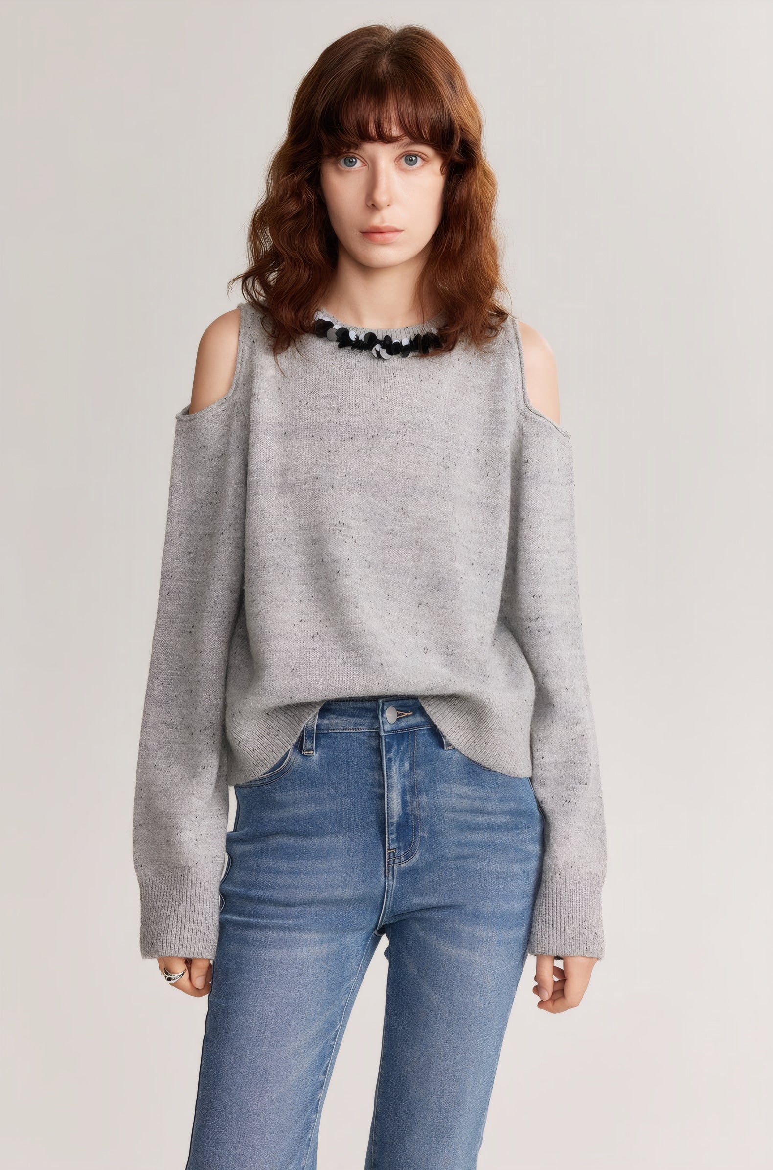 ELNOVÉ Aline Off-Shoulder Bouclé Sweater