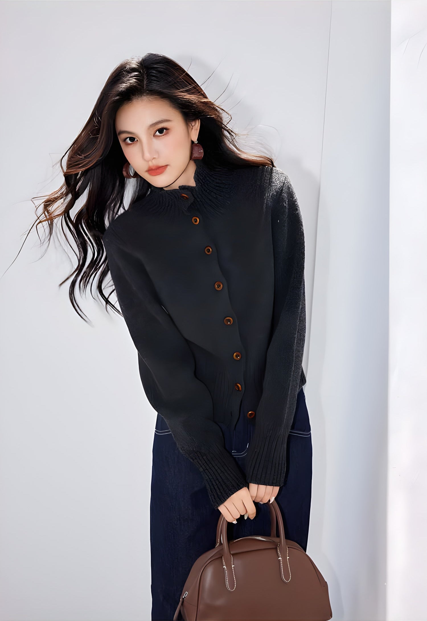 Lisette Striped Stand-Collar Knit Cardigan