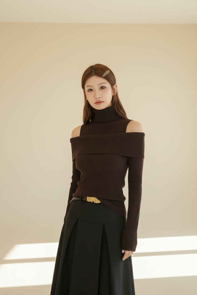High Neck Solid Knit Sweater — Styling Detail