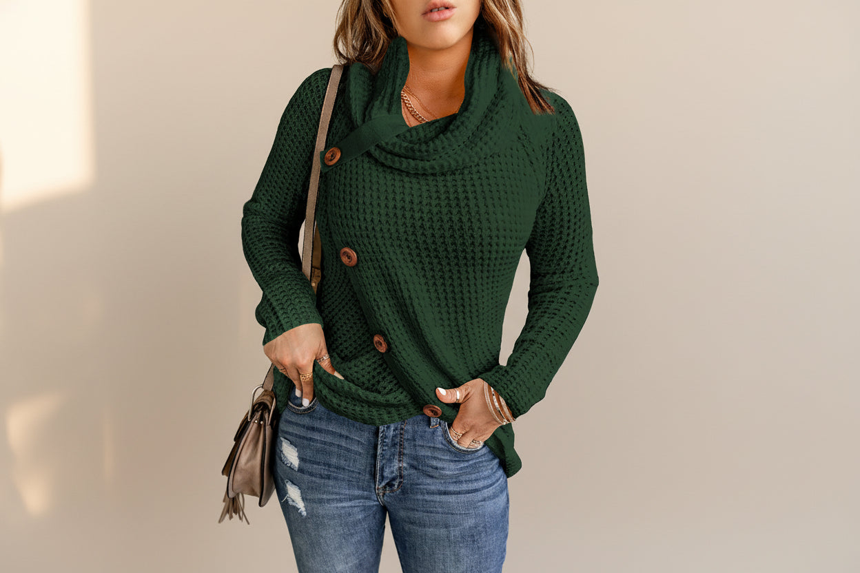 Buttoned Wrap Turtleneck Sweater