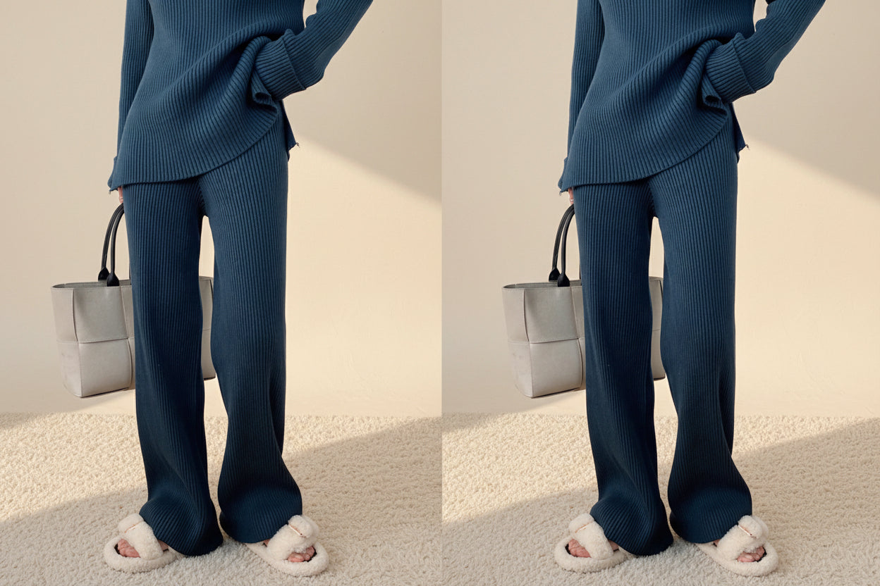 Slit Knit Sweater & Wide Leg Pants Set — Detail View 13