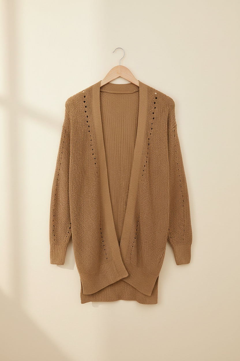 Apricot Cable Knit Drop Sleeve Cardigan — Detail View 4