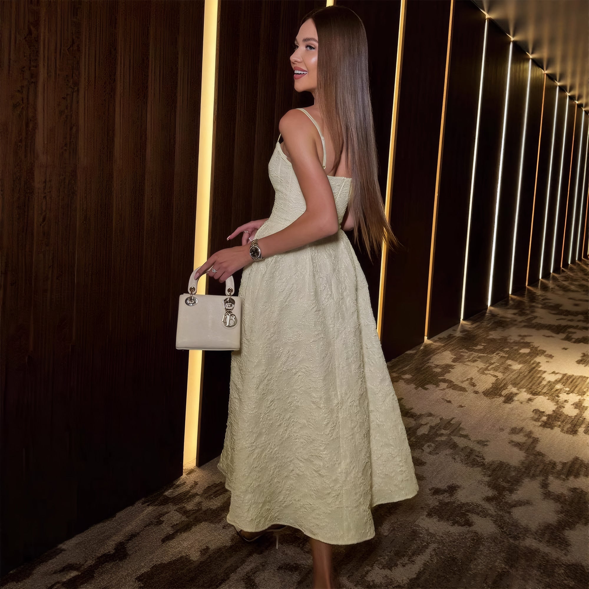 Céleste One-Shoulder Midi Dress#Color_Apricot