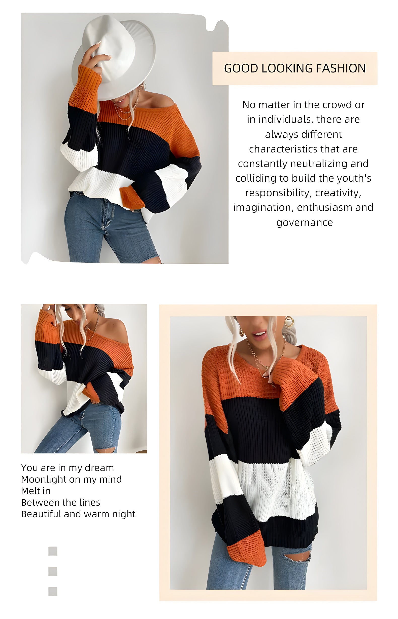 Pull en maille col rond, blocs de couleur
