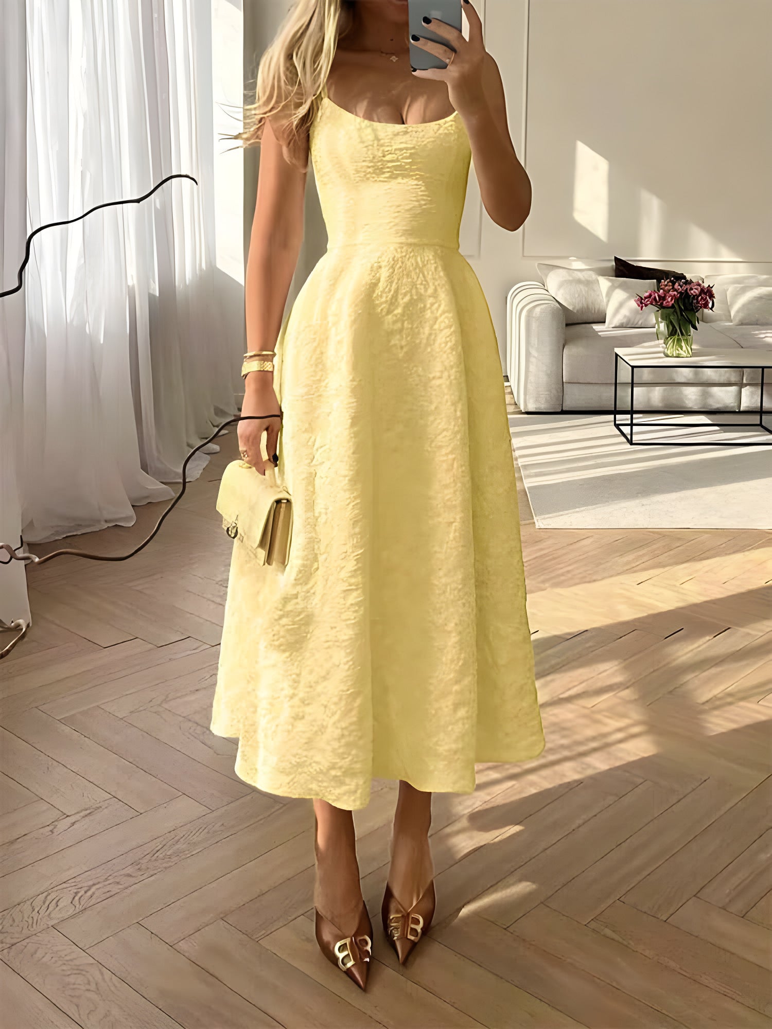Céleste One-Shoulder Midi Dress#Color_Yellow