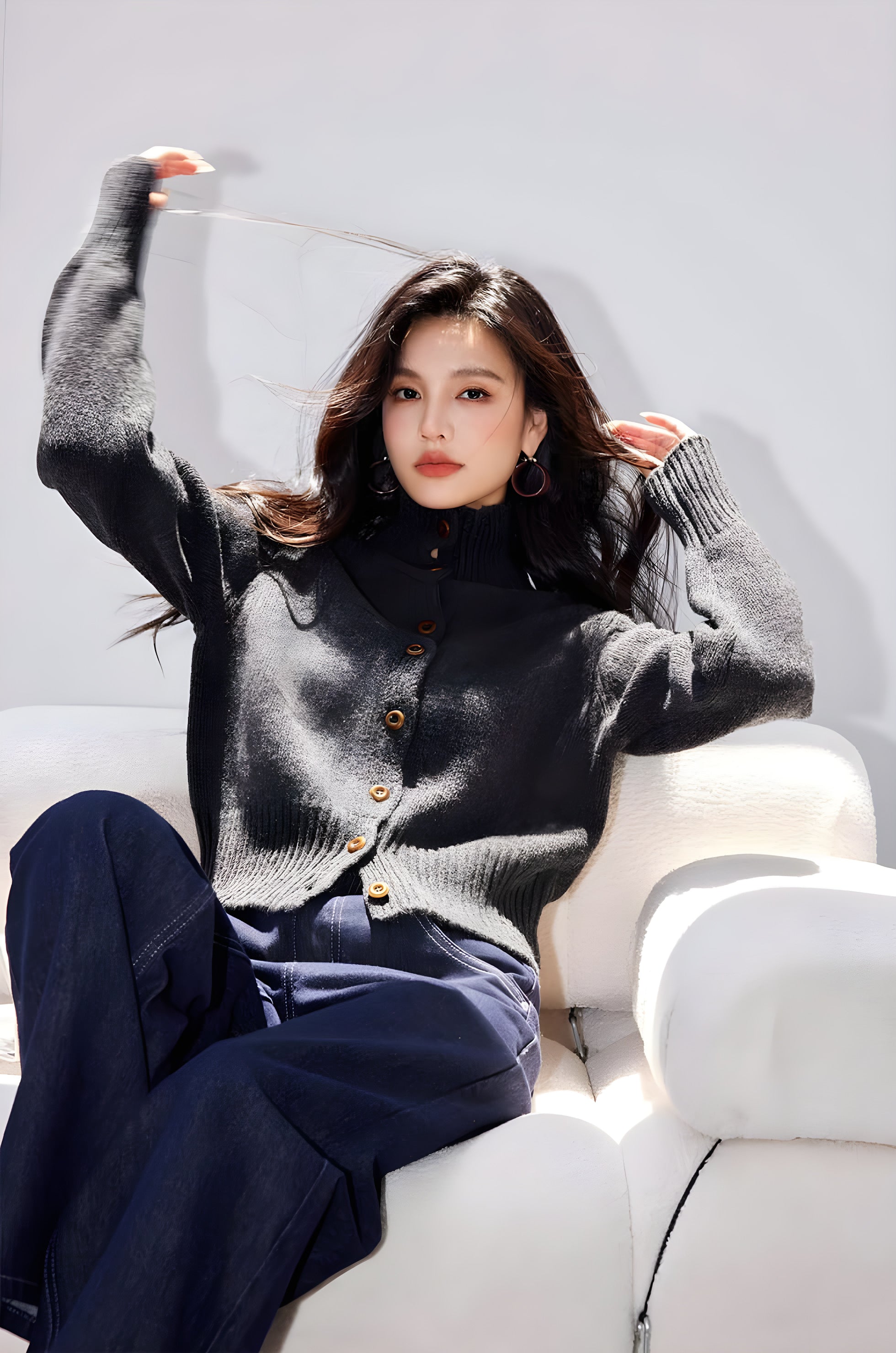 Lisette Striped Stand-Collar Knit Cardigan