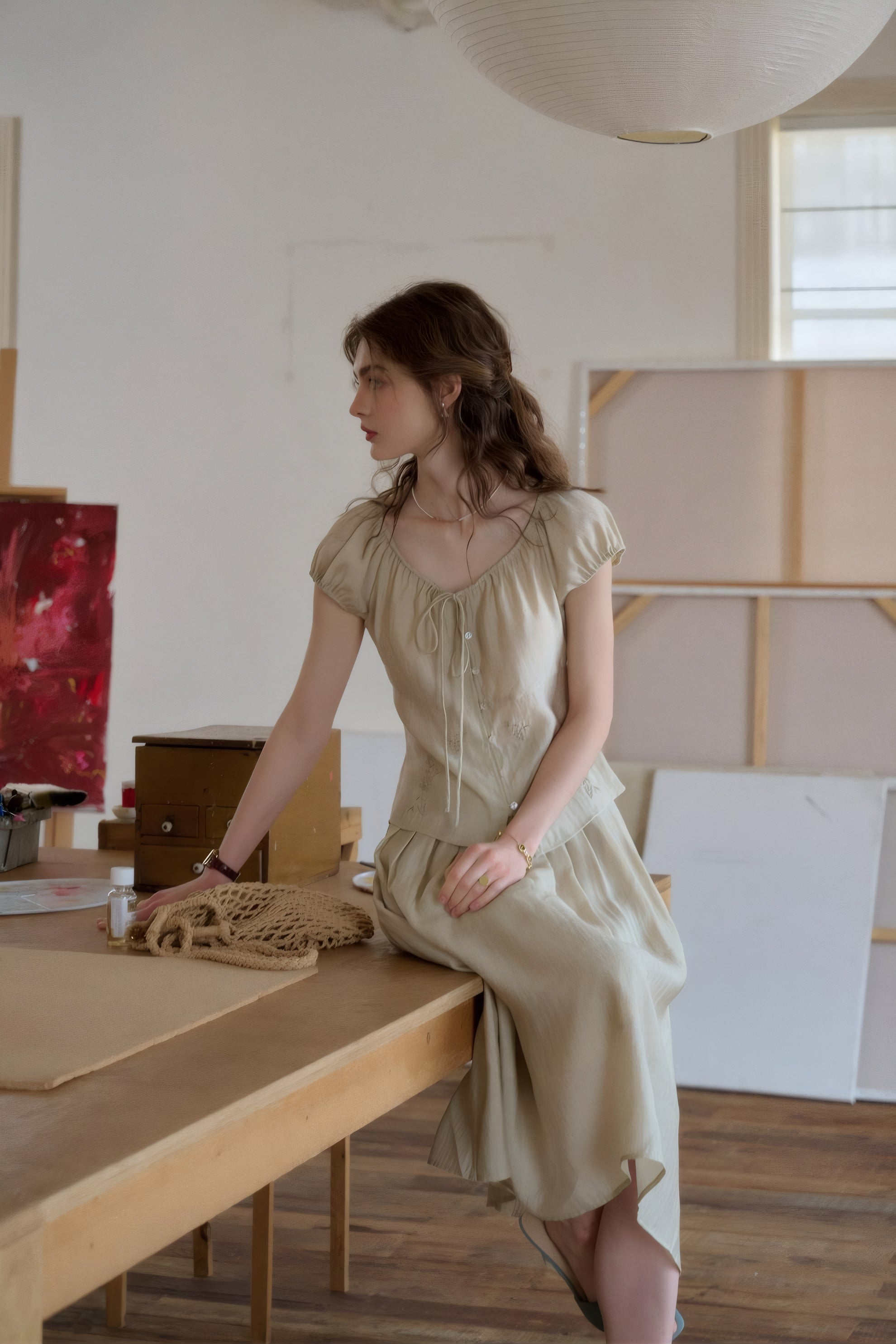 ELNOVÉ Thomasine Embroidered Tencel Skirt