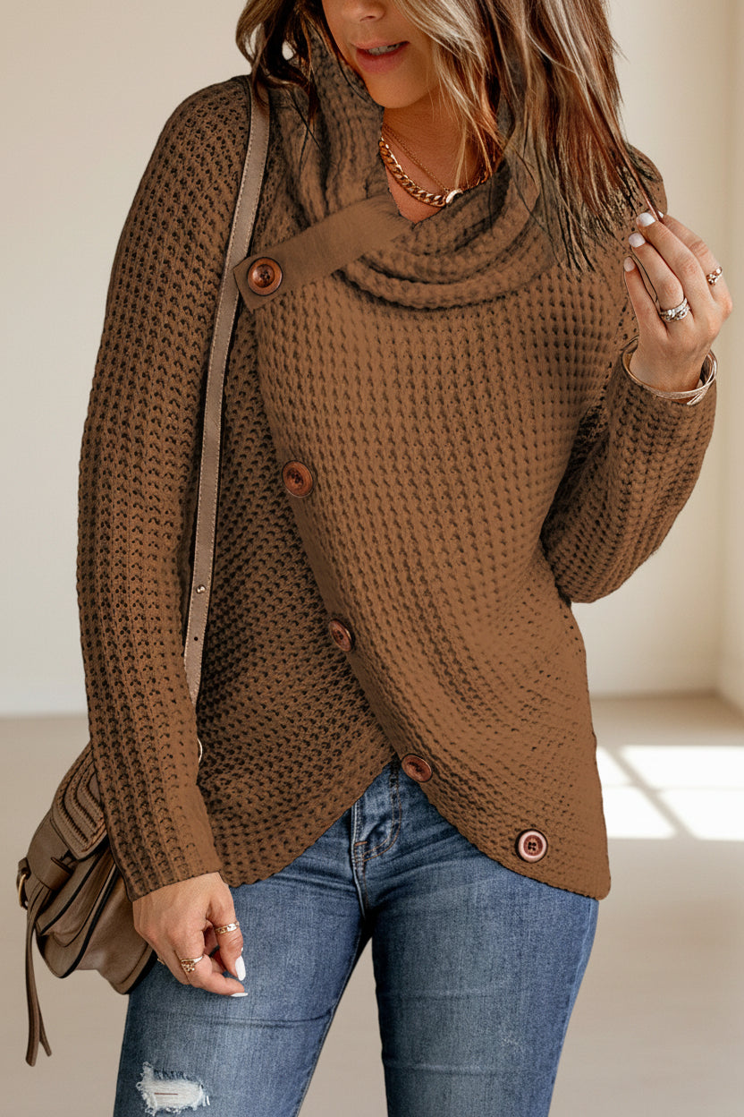 Buttoned Wrap Turtleneck Sweater
