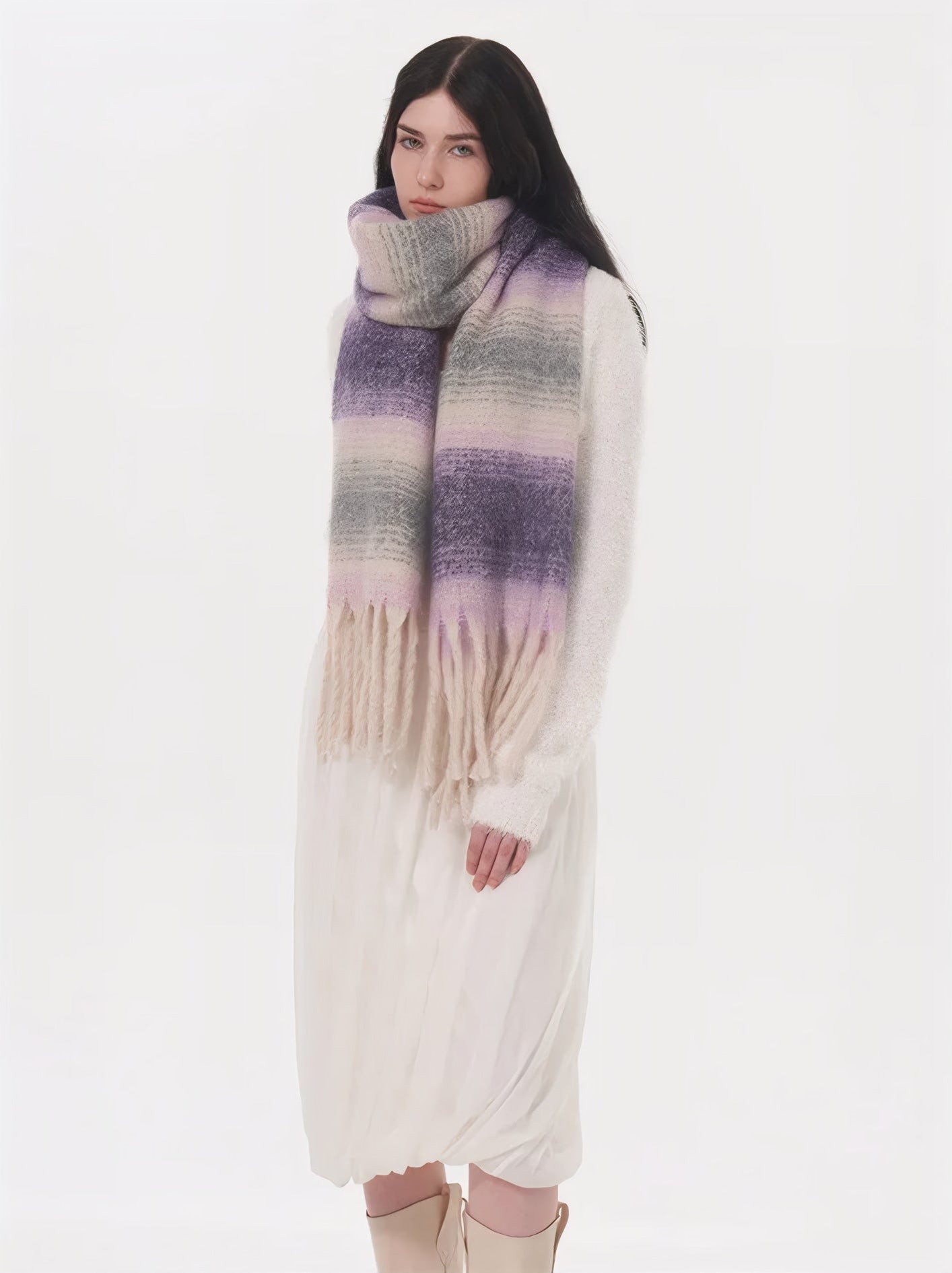 ELNOVÉ Vanessa Striped Tassel Scarf