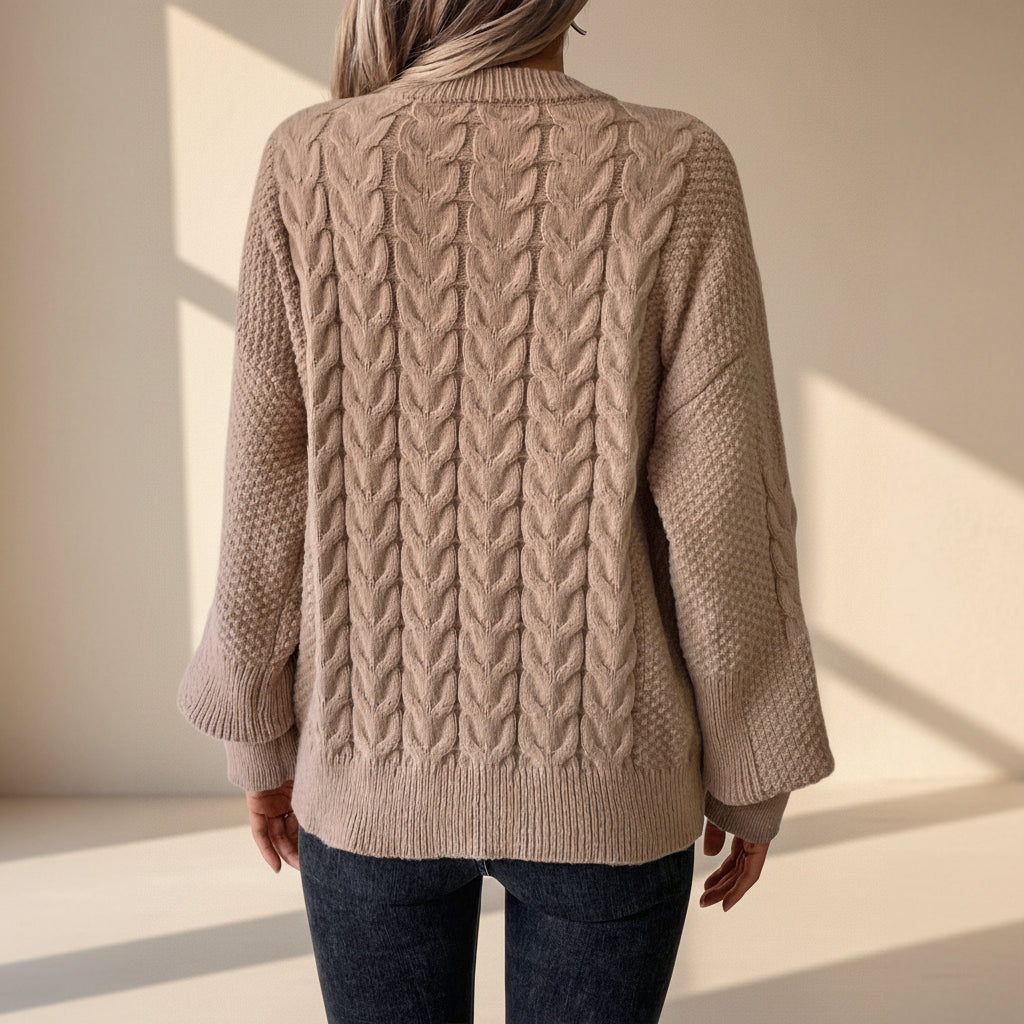 Oversized Cable Knit Crew Neck Sweater — Back View