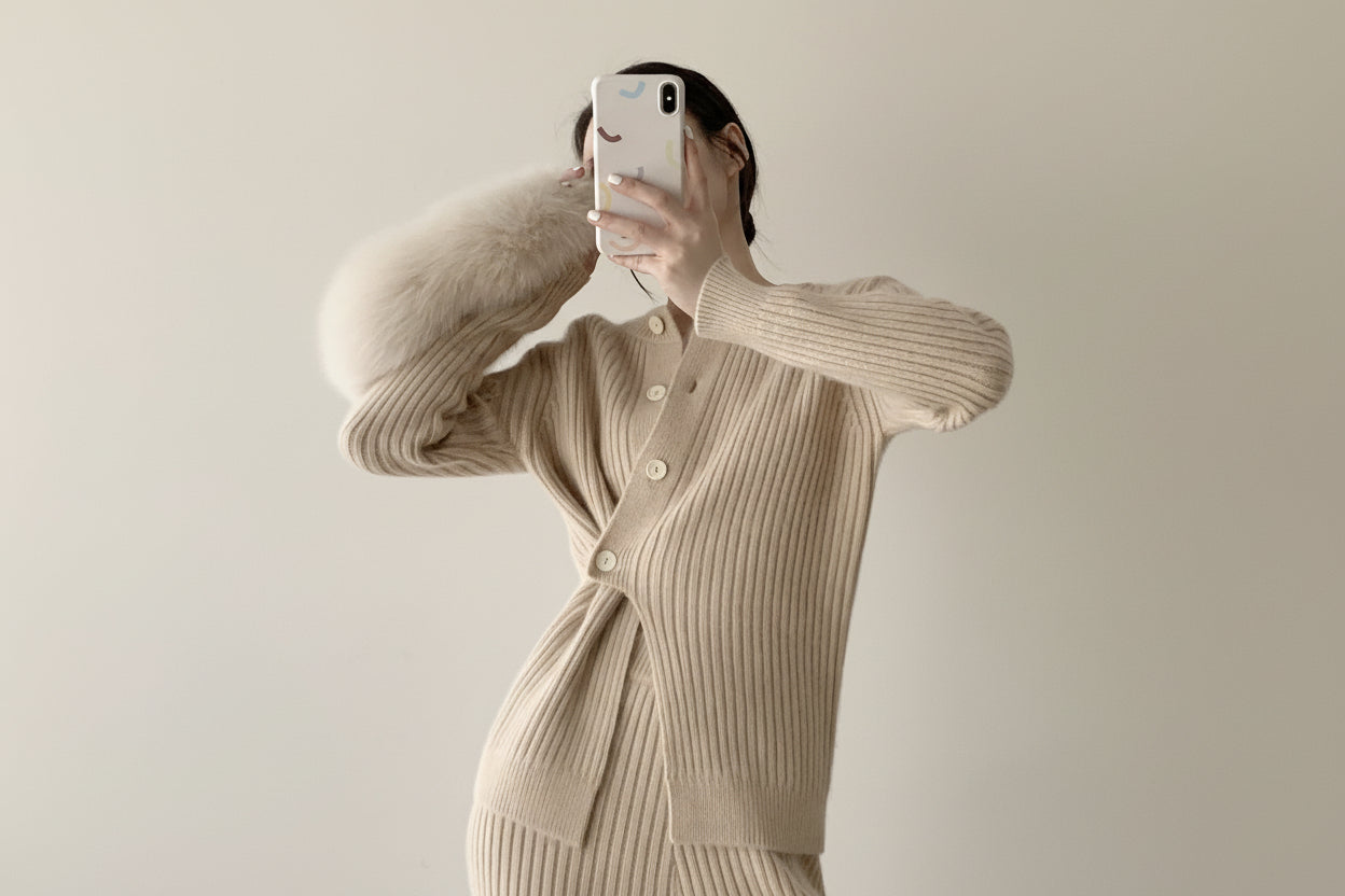 Stand Collar Split Knit Sweater & Pants Set — Detail View 3