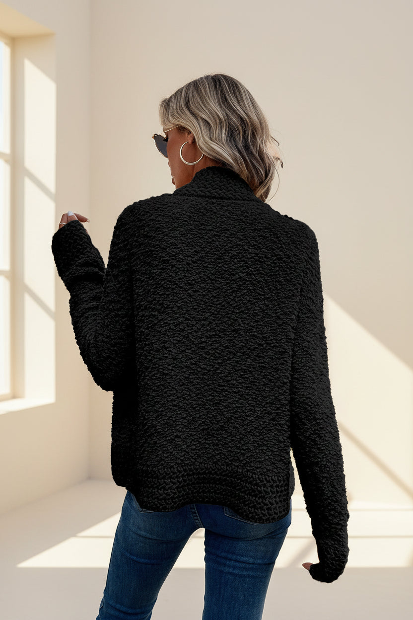 Red Popcorn Knit Open Front Cardigan — Detail View 7