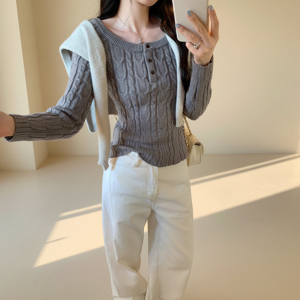 Off-Shoulder Cable Knit Top