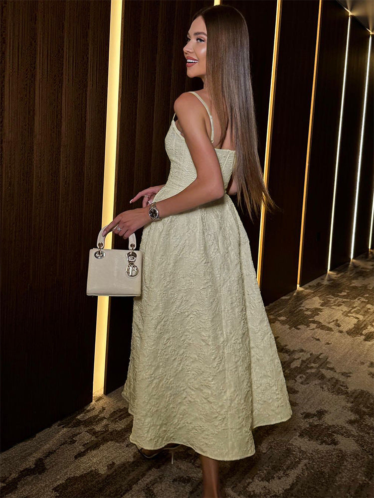 Strap style one-piece collar dress#Color_Apricot