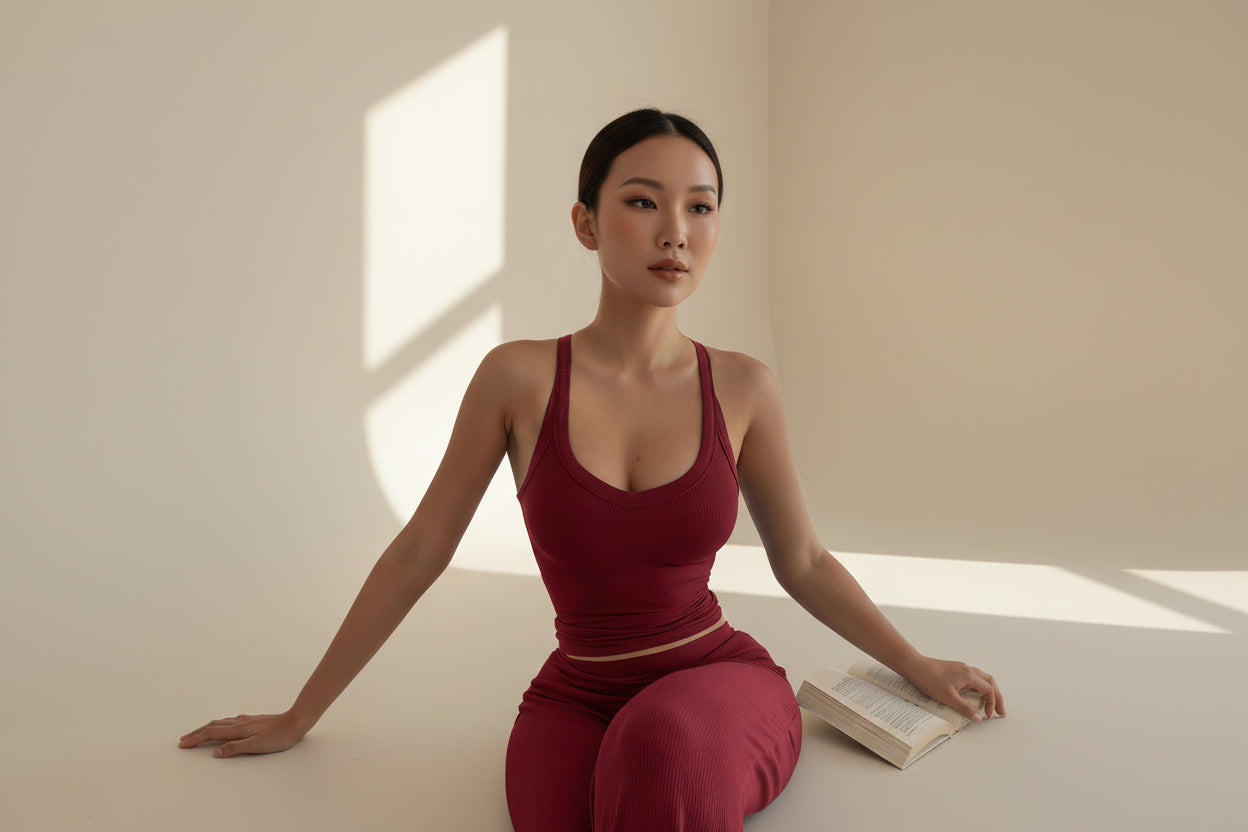 Ribbed Knit Tank & Wide Leg Pants Set — Detail View 3