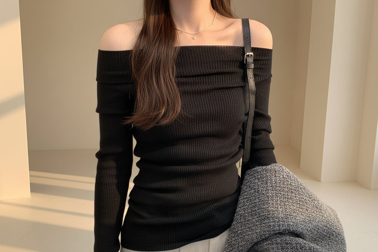 ELNOVÉ Fitted Ribbed Knit Top