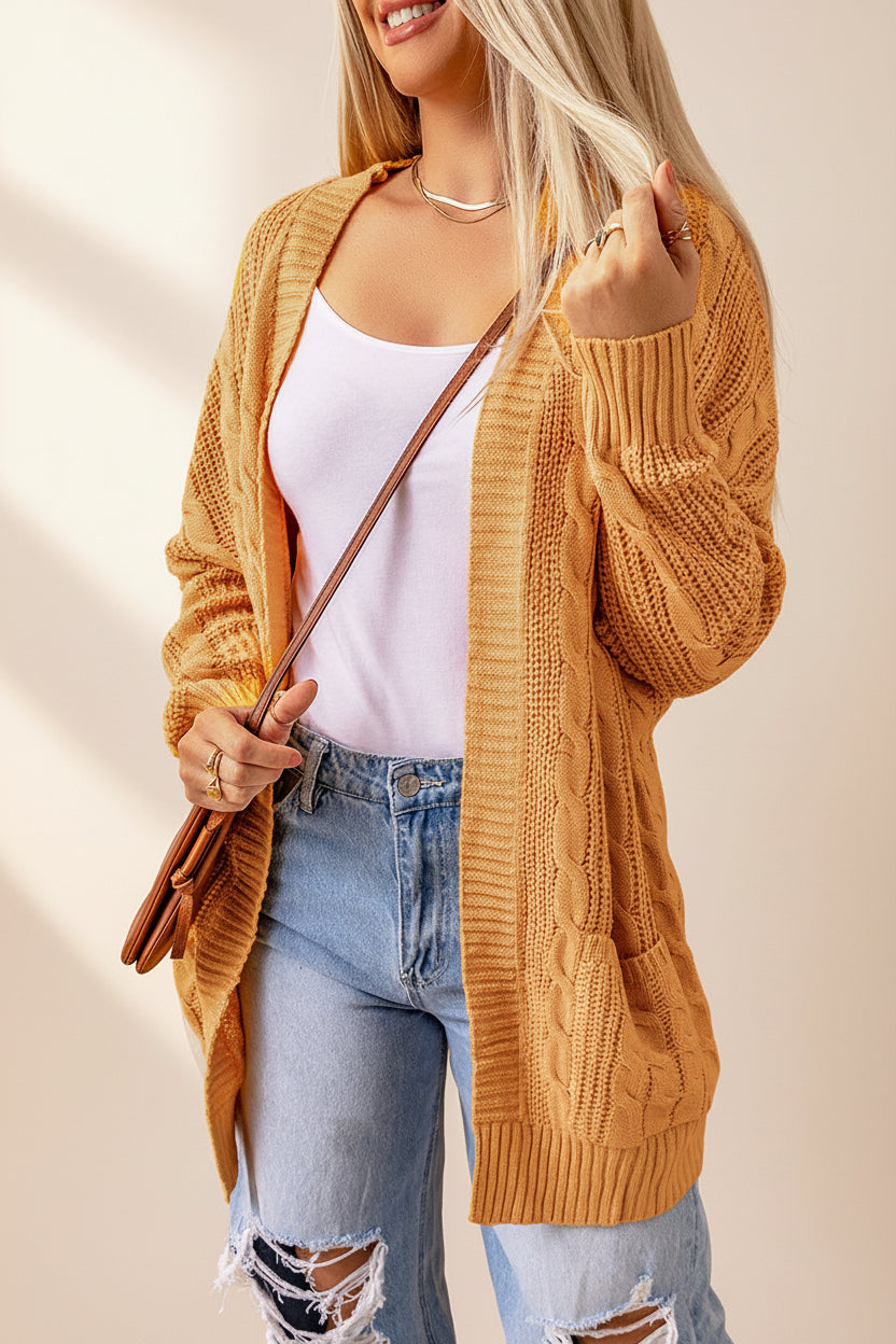 Gray Textured Knit Long Cardigan — Detail View 14