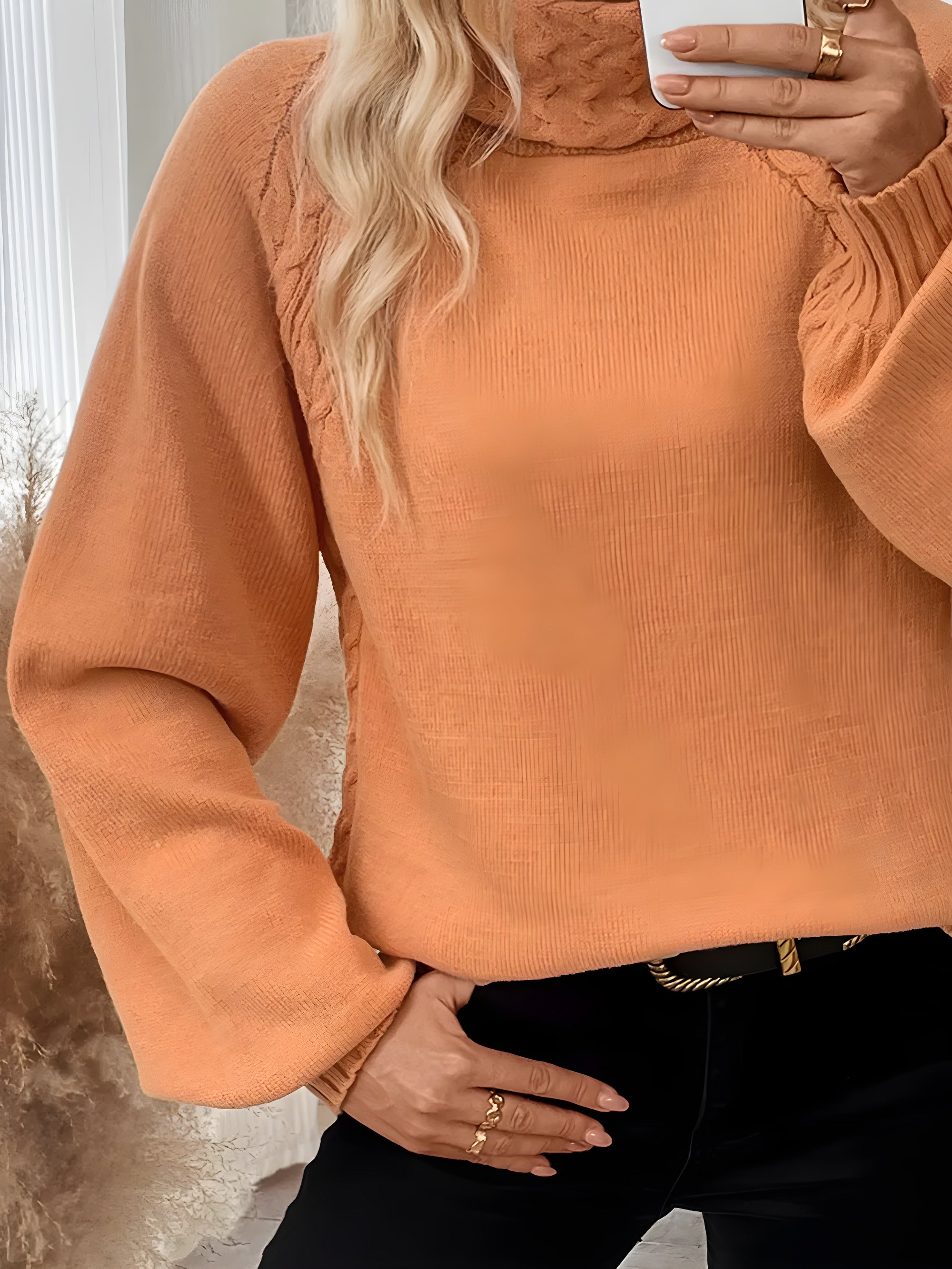 cable-knit turtleneck sweater