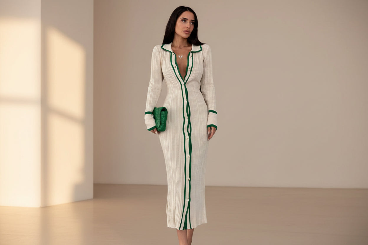 Long Knit Sweater Dress — Front View