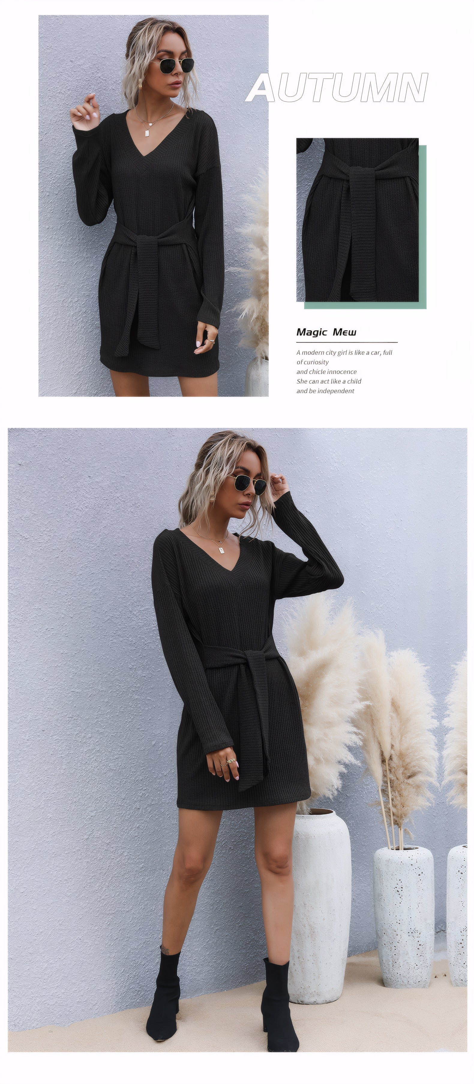ELNOVÉ Nathalie V-Neck Knit Dress