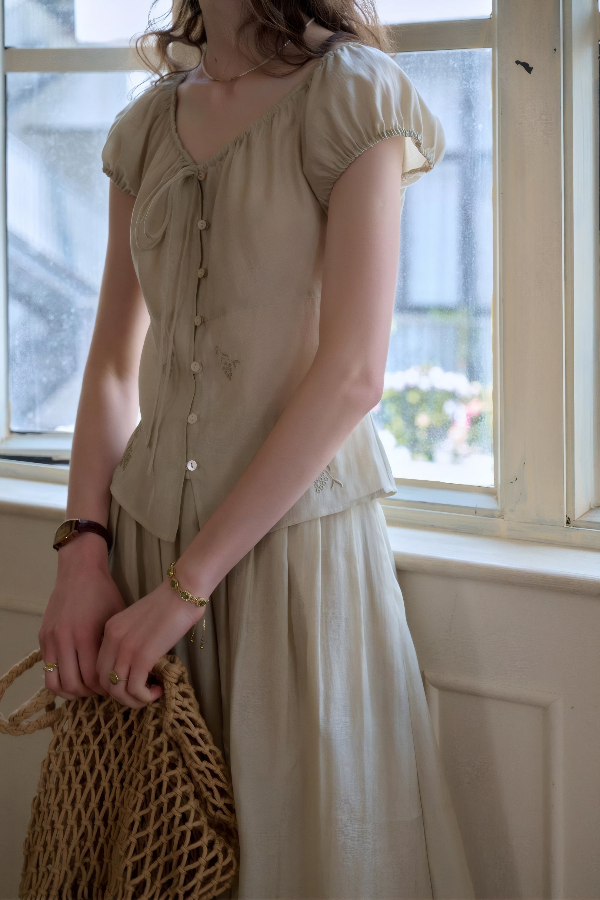 ELNOVÉ Thomasine Embroidered Tencel Skirt